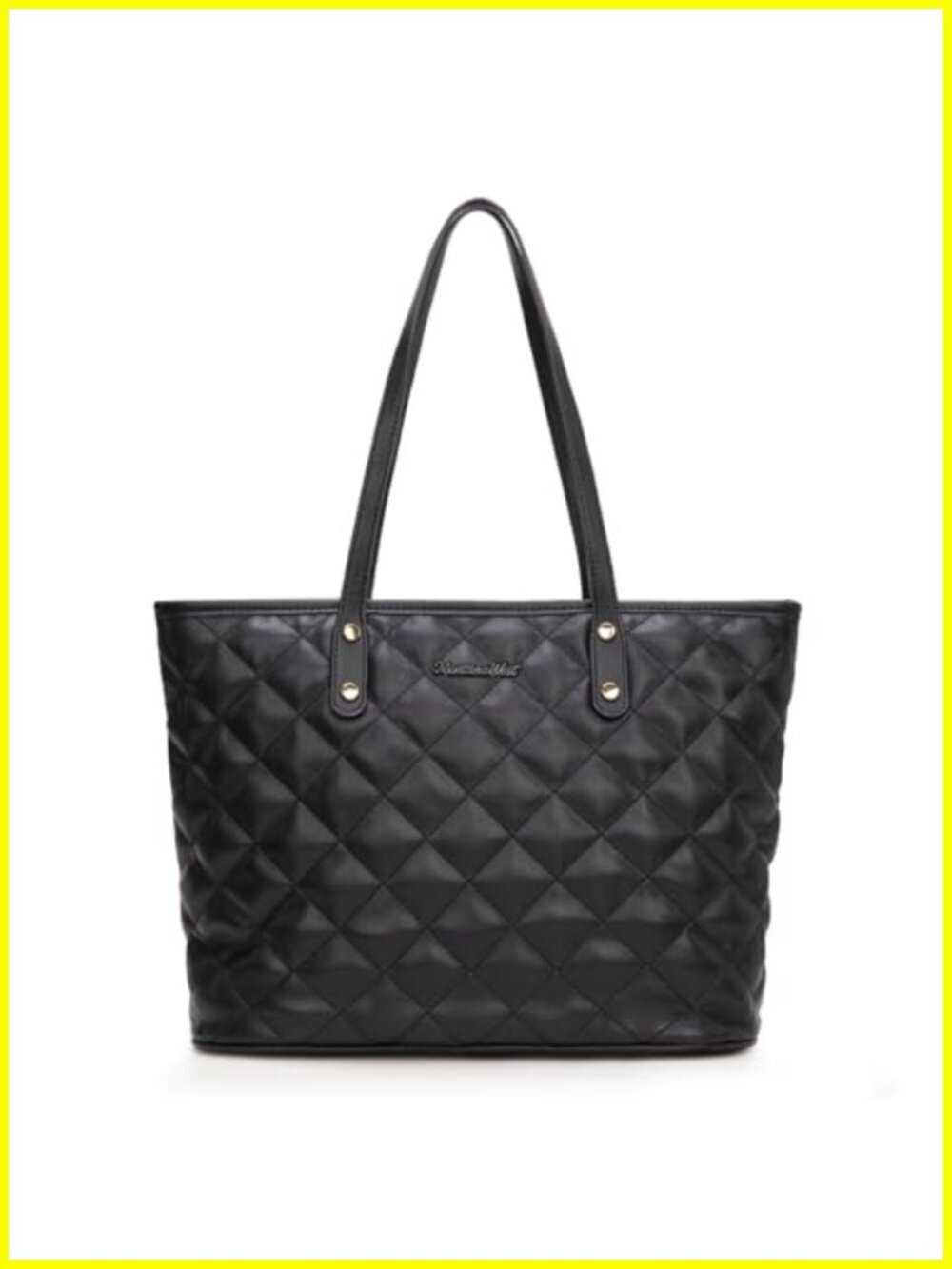 Quilted Vegan Leather Tote Bag for Women Shoulder Handbag with Top Zipper
